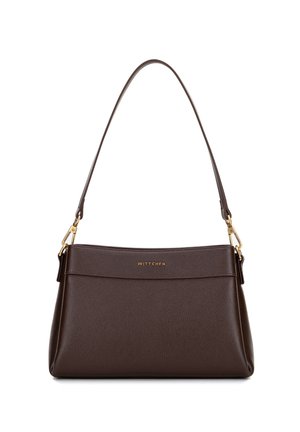 Brown leather handbag with a smooth texture, structured shape, and a single shoulder strap. Features gold-tone hardware and embossed "WITTCHEN" logo.