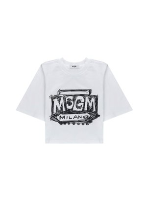 T-shirt bianca corta con ampie maniche corte, con logo MSGM Milano in stile schizzo nero al centro davanti.