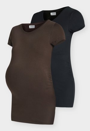 ONLY MATERNITY, OLMLOVELY ONECK 2PACK - T-Shirt basic - black/coffee bean