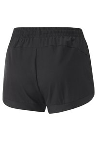 Černé sportovní šortky s elastickým pasem, síťovými prvky a strukturovaným lemem. Lehce materiál vhodný pro aktivní nošení.