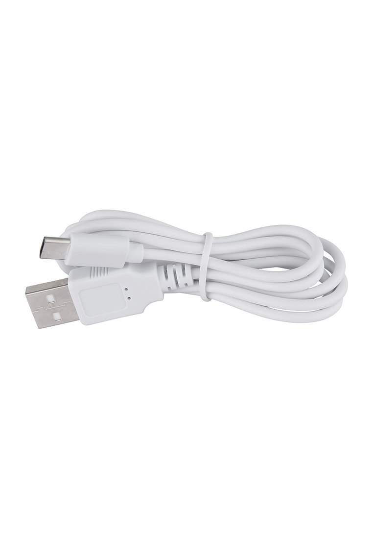 Bílý USB kabel s hladkým povrchem, s klasickým USB koncem a koncem USB Type-C, úhledně stočený s malou plastovou vazbou.