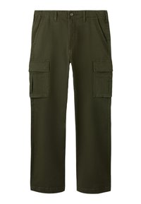 Olivengrønne cargobukser med rett passform, laget av bomull. Har to store sidelommer og vanlige frontlommer.