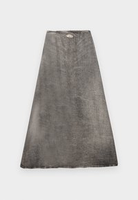 Σκούρα γκρι midi φούστα Α-γραμμής από ψεύτικο δέρμα με υφή και μικρή μεταλλική πλακέτα με οβάλ λογότυπο κοντά στη μέση.