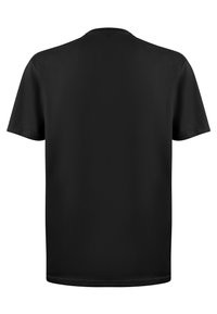 Camiseta corta de manga negra, hecha de una tela suave y ligera. Presenta un cuello redondo clásico y costuras limpias a lo largo de los dobladillos.