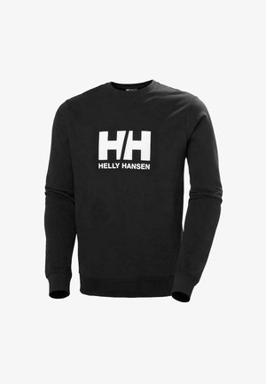 Czarna bluza dresowa wykonana z bawełny, z długimi rękawami, okrągłym dekoltem oraz białym logiem "HH" z napisem "HELly HANSEN" z przodu.