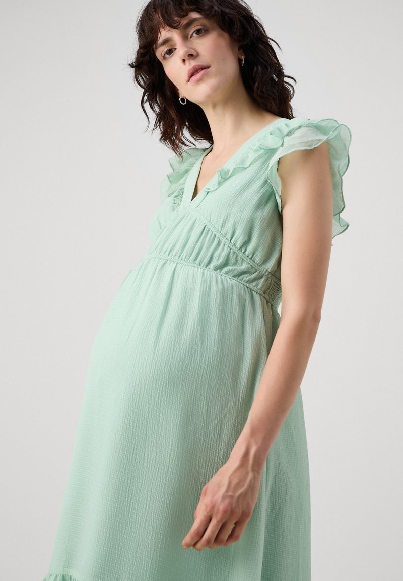 Vero Moda Maternity VMMEMILIE CAPSLEEVE CALF DRESS - Day dress - silt green/light  green - Zalando.co.uk