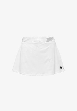 Jupe de sport blanche avec une ceinture texturée et un petit logo noir dans le bas à droite.