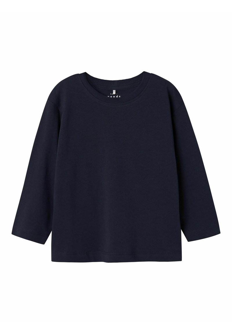 T-shirt a maniche lunghe di colore navy, realizzato in morbido cotone, con scollo rotondo e vestibilità ampia, caratterizzato da cuciture semplici all'orlo e ai polsini.