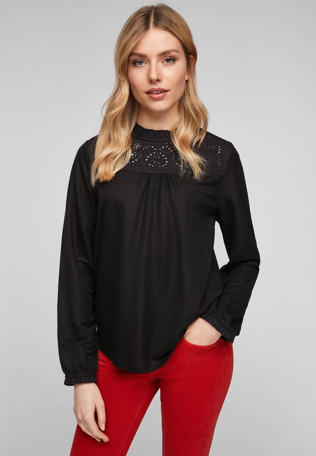MIT STICKEREI PASSE - Bluse - black