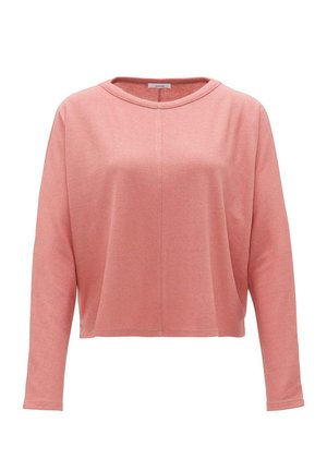 Lange mouw, cropped pullover in zachte roze stof met een ronde halslijn en subtiele naaddetail op de voorkant.