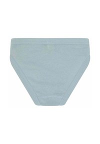 Mutande in cotone blu chiaro con design senza cuciture, caratterizzate da un taglio a vita bassa e cuciture semplici lungo i bordi.