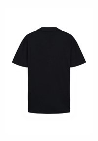Chemise noire à manches courtes avec col, vue de dos sur fond blanc.