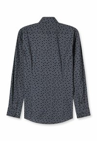 Langarmhemd in Dunkelblau mit einem Blumenmuster in helleren Farbtönen. Verfügt über einen Hemdkragen und knöpfbare Manschetten. Glatte Stoffstruktur.