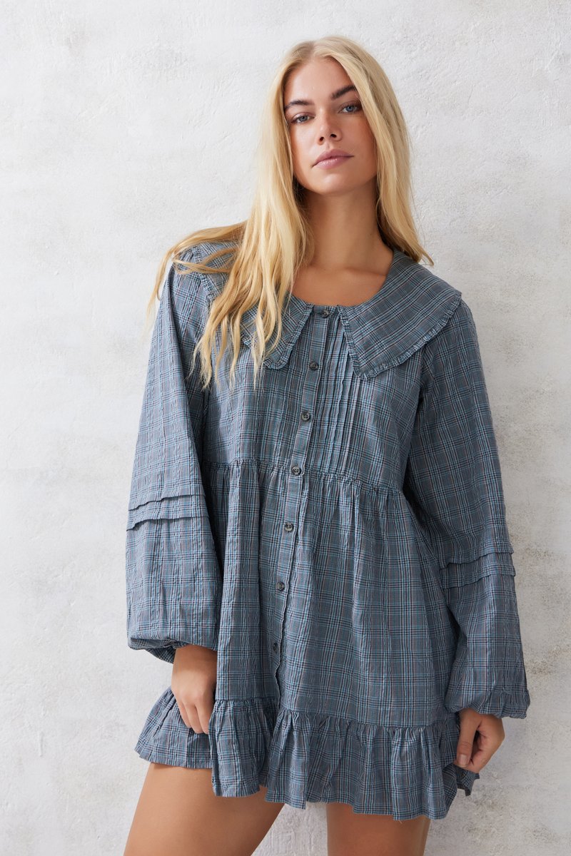 BDG Urban Outfitters CHECK COLLAR DRESS - Dienas kleita - blue
