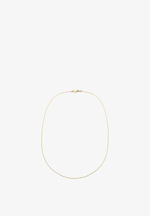 Collana in catena color oro con design sottile, liscio e arrotondato. Dotata di un gancio sicuro per la chiusura. Aspetto minimalista e elegante.