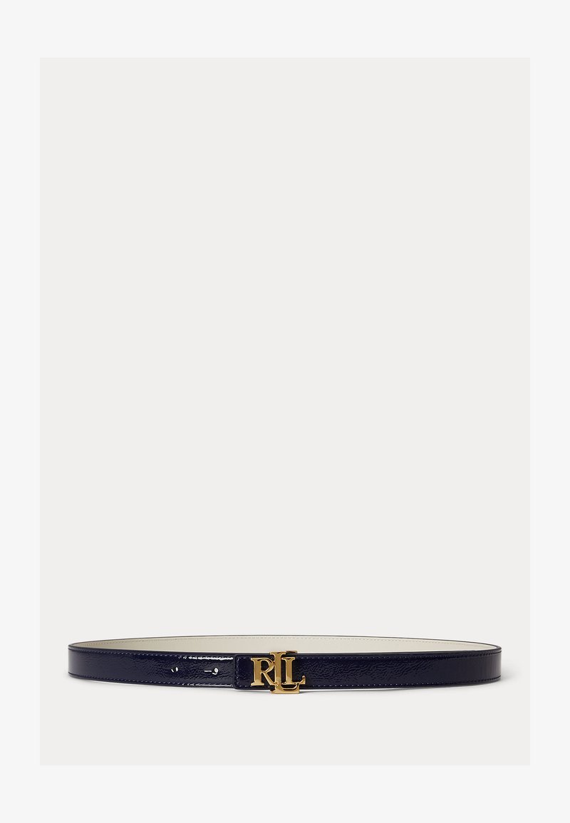 Lauren Ralph Lauren LOGO REVERSIBLE PATENT SKINNY BELT - Ceinture - refined navy/soft white/bleu marine - ZALANDO.FR