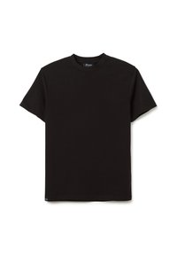 T-shirt nera a maniche corte realizzata in cotone, con collo a giro e vestibilità standard. Nessun motivo o accento visibile.