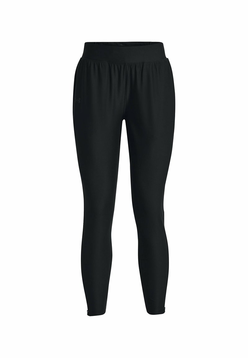 Leggings sportivi neri realizzati in tessuto elastico, con vita alta e siluetta aderente, privi di motivi o dettagli evidenti.