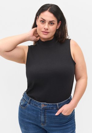 HIGH NECKLINE WITH RIBBED FIT - Top - black
