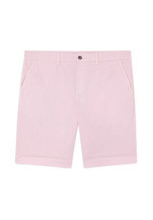 Lichtroze shorts van katoen, met een knoopsluiting, voorkruisen en een afgewerkte zoom. Glad materiaal met een casual ontwerp.