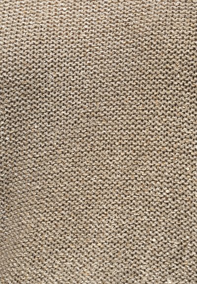 Tissu tricot beige avec un motif texturé et de petits sequins brillants dispersés pour un éclat subtil.