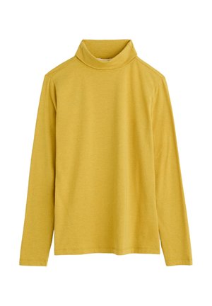 Geel lange mouwen turtleneck shirt gemaakt van zachte stof met een strak ontwerp en een hoge halslijn. Beschikt over een relaxte pasvorm en rechte zoom.