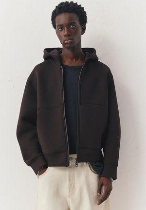 PULL&BEAR Športna jopa s kapuco na zadrgo - mottled dark brown