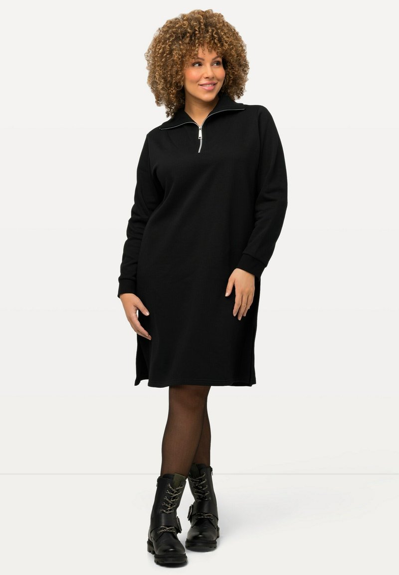 Ulla Popken TROYERKRAGEN REISSVERSCHLUSS LANGARM - Strickkleid - schwarz