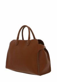 Sac à main en cuir marron avec une surface texturée, des poignées arrondies et une forme structurée. Présente des accents de couture et aucun élément métallique visible.