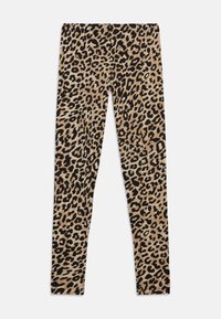 Κολάν με σχέδιο λεοπάρ, σε μπεζ βάση με μαύρες βούλες, ελαστική μέση και λείο, ελαστικό ύφασμα για άνεση.