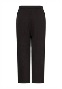 Pantalon noir taille haute à jambe droite avec ceinture élastique, conçu pour une coupe décontractée et confortable.