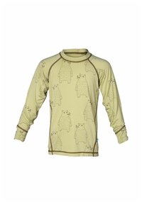 Langarmshirt in hellolivgrün mit einem Bärenmotiv in dunkelbraun. Weicher Mischstoff mit kontrastierenden Nähten und Rundhalsausschnitt.