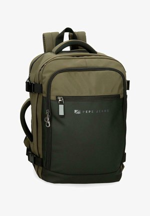 Zaino Pepe Jeans bicolore verde con più scomparti con zip, spallacci imbottiti e maniglia superiore.