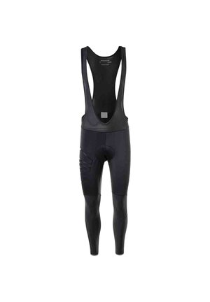 Schwarze Radsport-Bib-Shorts aus dehnbarem Material. Verfügt über einen gepolsterten Sitz und ein elegantes, ergonomisches Design mit verstellbaren Trägern.