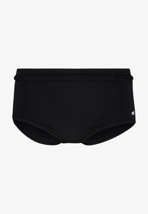 Zwarte zwemshorts van gladde stof, met een gevlochten tailleband en een klein logo-detail aan de zijkant. Klassieke, aansluitende pasvorm.