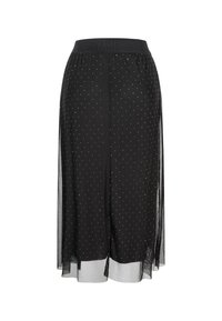 Sorte culotter lavet af letvægtsstof med et gennemsigtigt lag og sølvfarvede prikker, med elastik i taljen for komfort.