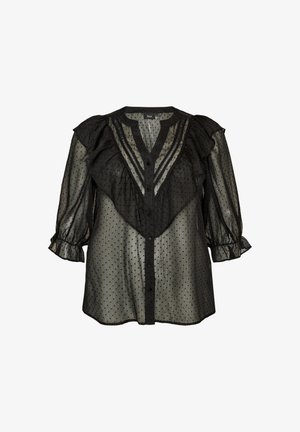 Zizzi, TRANSPARENTE HEMDBLUSE MIT PUNKTEN UND RÜSCHENDETAILS - Blúzka - schwarz