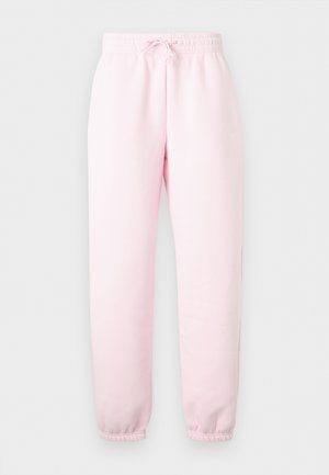 Ανοιχτό ροζ φλις παντελόνια με ελαστική μέση, κορδόνι, πλαϊνές τσέπες και ελαστικές μανσέτες.