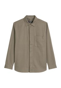 Langärmeliges Hemd in gedämpftem Olivgrün, mit durchgehender Knopfleiste, Kragen und Brusttasche. Hergestellt aus leichtem Stoff.