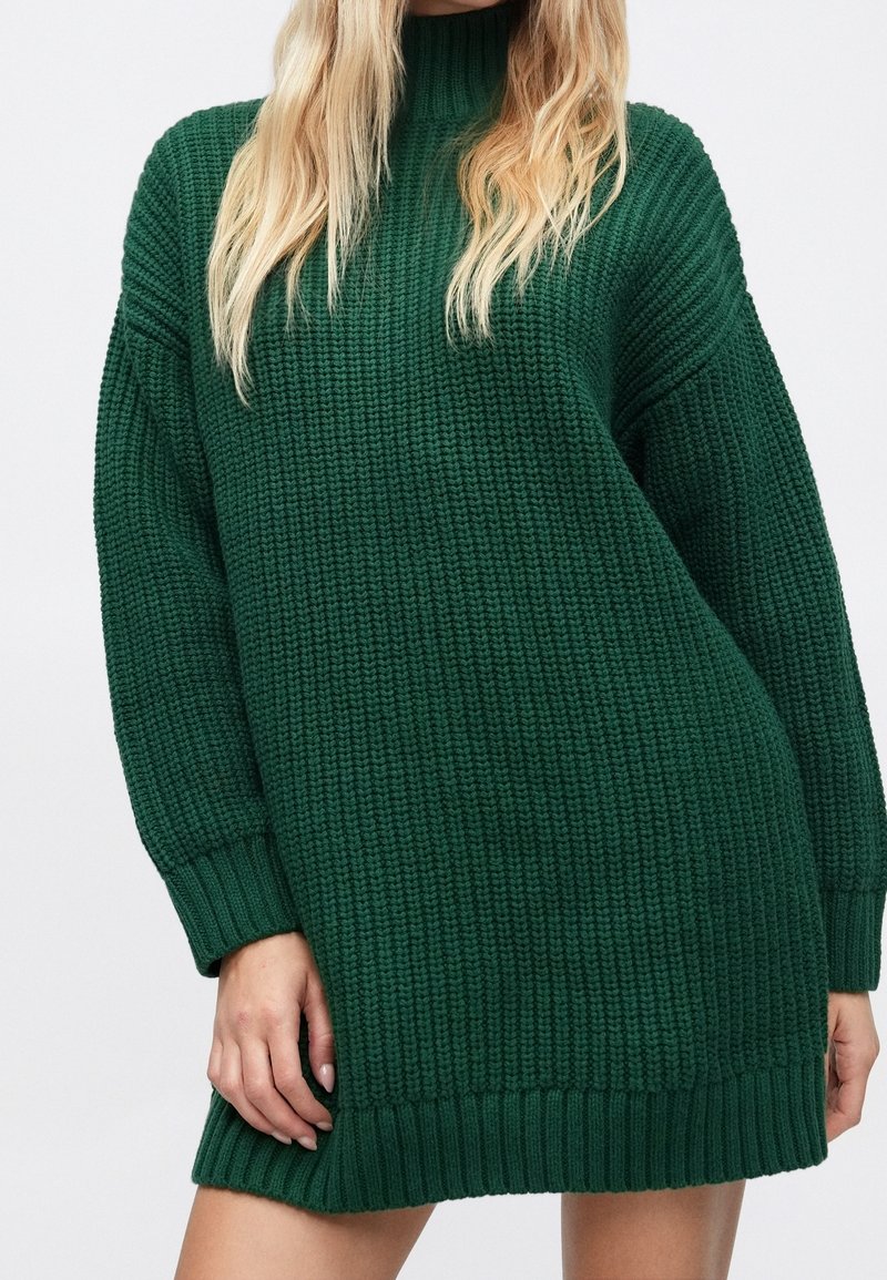 knee length dresses for ladies Green V Neck Knit Jumper Dress