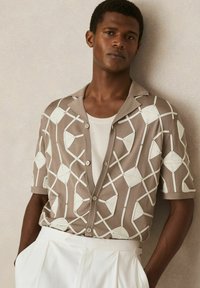 Reiss REGULAR FIT - TERRAZZO GEOMETRIC EMBROIDERY  - Camisa - taupe brown