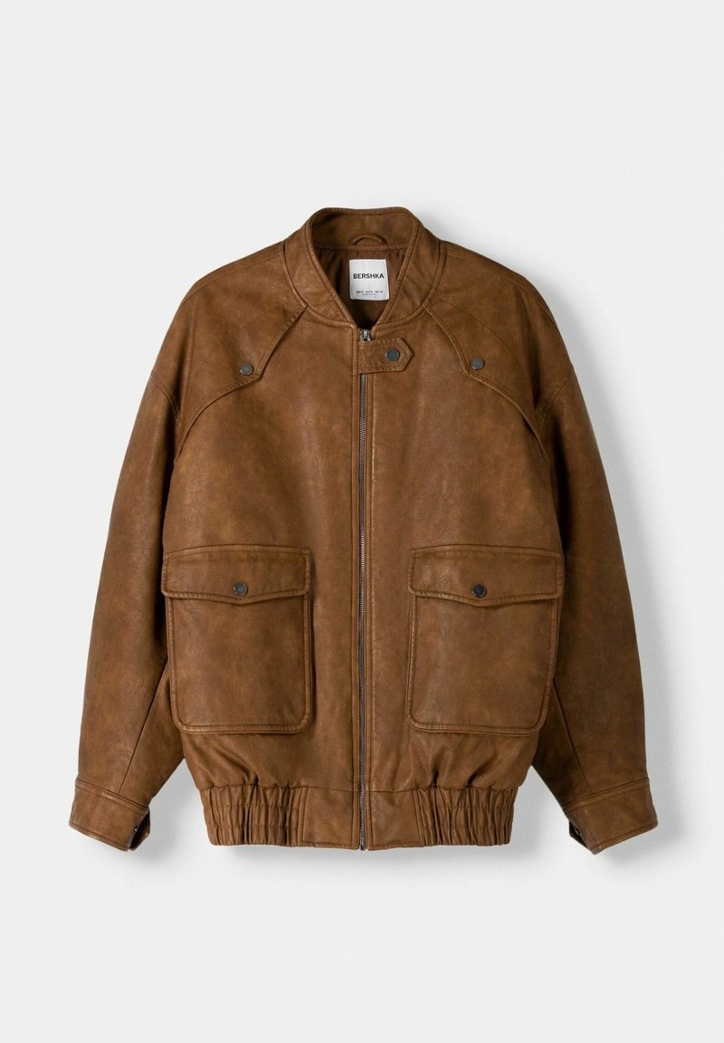 Bershka Veste en similicuir dark brown/marron foncé (Seconde