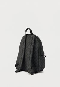Black backpack with a textured pattern, featuring padded shoulder straps, a top handle, and a zippered main compartment.