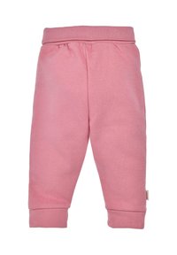 Rosa Baumwoll-Sweatpants mit einer weichen Textur, elastischem Bund und gerippten Bündchen. Mit einem kleinen Etikett an der Seite. Gerader Schnitt.