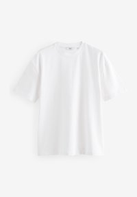 Wit katoenen t-shirt met korte mouwen, ronde halslijn en een losse pasvorm. Soepele textuur, geen zichtbare patronen of versieringen.