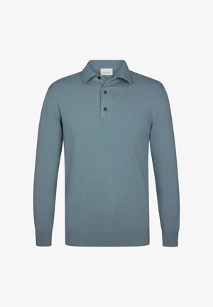 Langsleeve polo shirt in zacht, lichtblauw stof. Heeft een klassieke kraag, een sluiting met drie knopen en ribgebreide manchetten en zoom.