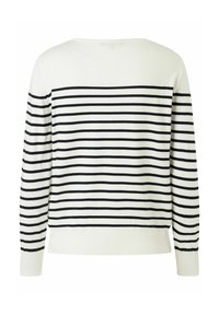 Gestreepte trui in crème en marineblauw, met lange mouwen, een ronde halslijn en een geribde zoom. Gemaakt van een zachte, lichtgewicht stof.