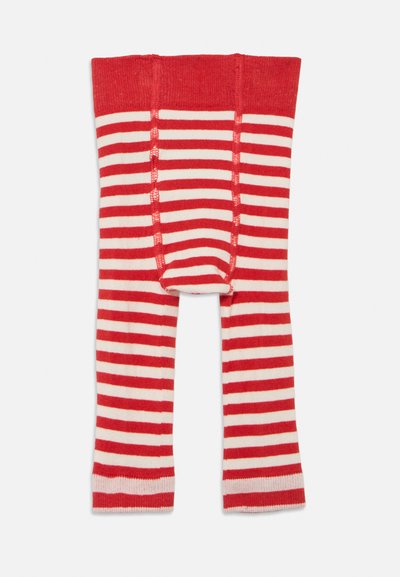 Legíny s červeno-bielymi pásikmi a rebrovaným pásom. Mäkká látka s priliehavým strihom, navrhnuté pre pohodlie a flexibilitu.