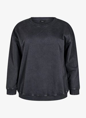 Mörkgrå sweatshirt gjord av mjukt material, med rund halsringning, långa ärmar och ribbade manschetter, med minimal detaljering och avslappnad passform.