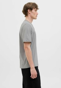 Gray short-sleeve T-shirt made of soft fabric, featuring a classic round neckline and a relaxed fit with a straight cut.